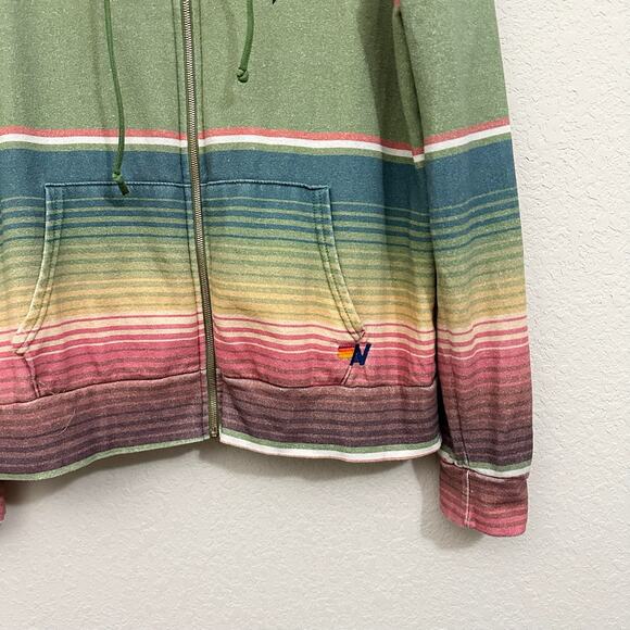AVIATOR NATION Thunder Bolt Hoodie Multi Striped Full Zip Athleisure - Picture 5 of 13